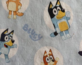 Prewashed, Prefringed Bluey and Bingo - Blue Background - Cotton Squares for Rag Quilts - Two Sizes