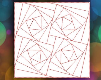 Diagonal Machine Embroidery Quilt Block - Four Squares - Three Sizes - Seven Formats