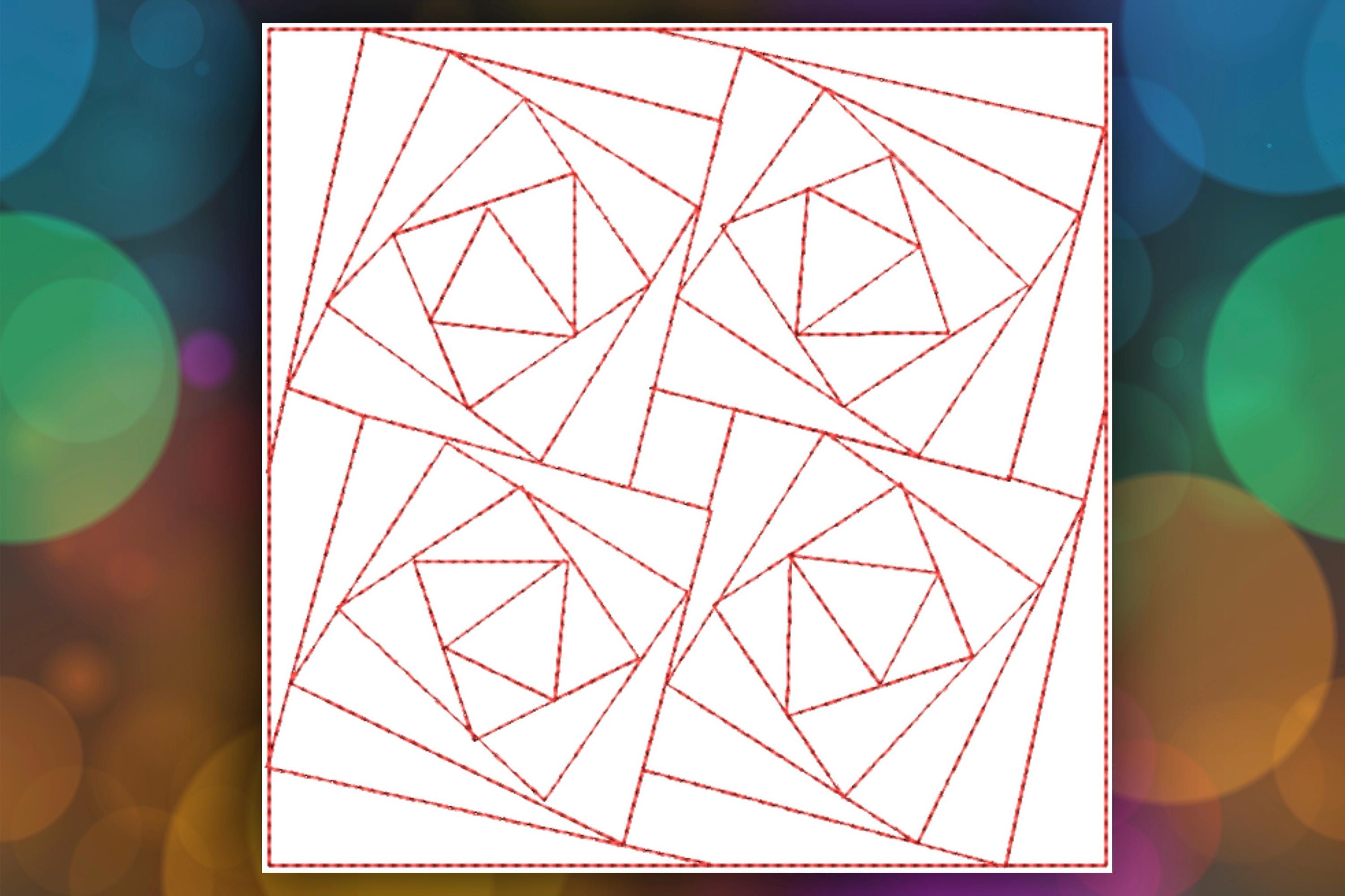 Diagonal Machine Embroidery Quilt Block - Four Squares - Three Sizes ...