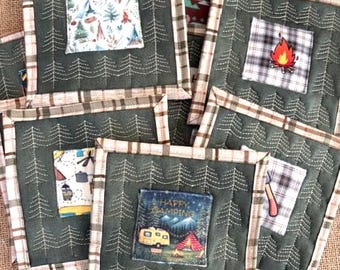 Camping Scenes Coasters - Eleven Variations, Machine Embroidered