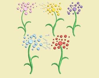 Stylized Dandelions - Machine Embroidery - 5 Variations - 4 Inches - 7 File Formats