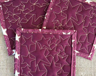 Starry Dark Red Coasters - Americana Stars