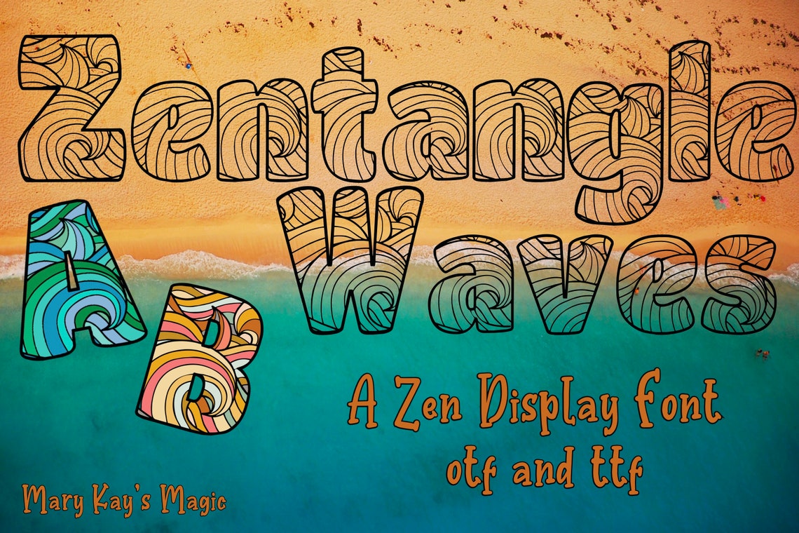 Zentangle Waves Font A Zen Font Otf and Ttf Etsy