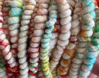 Core Spun Coils with Multicolored Fire Star - Hand Spun Art Yarn -Knitting, Crocheting, Tapestry, Weaving