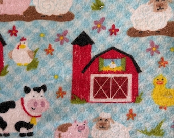 Prewashed, Prefringed, Farmyard Animals - Flannel Squares for Rag Quilts - Two Sizes