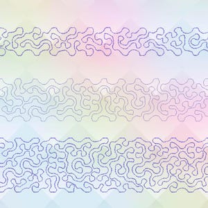 May include: Three blue, free-motion quilting designs on a pastel background. Each design features a unique, flowing, organic pattern, perfect for adding texture and visual interest to fabric projects. The designs are ideal for quilting.