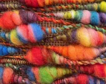 Brilliant "Fiesta" Beehives - Hand Dyed and Spun Art Yarn - Thick and Thin - Merino - Weaving, Knitting, Crocheting, Tapestry