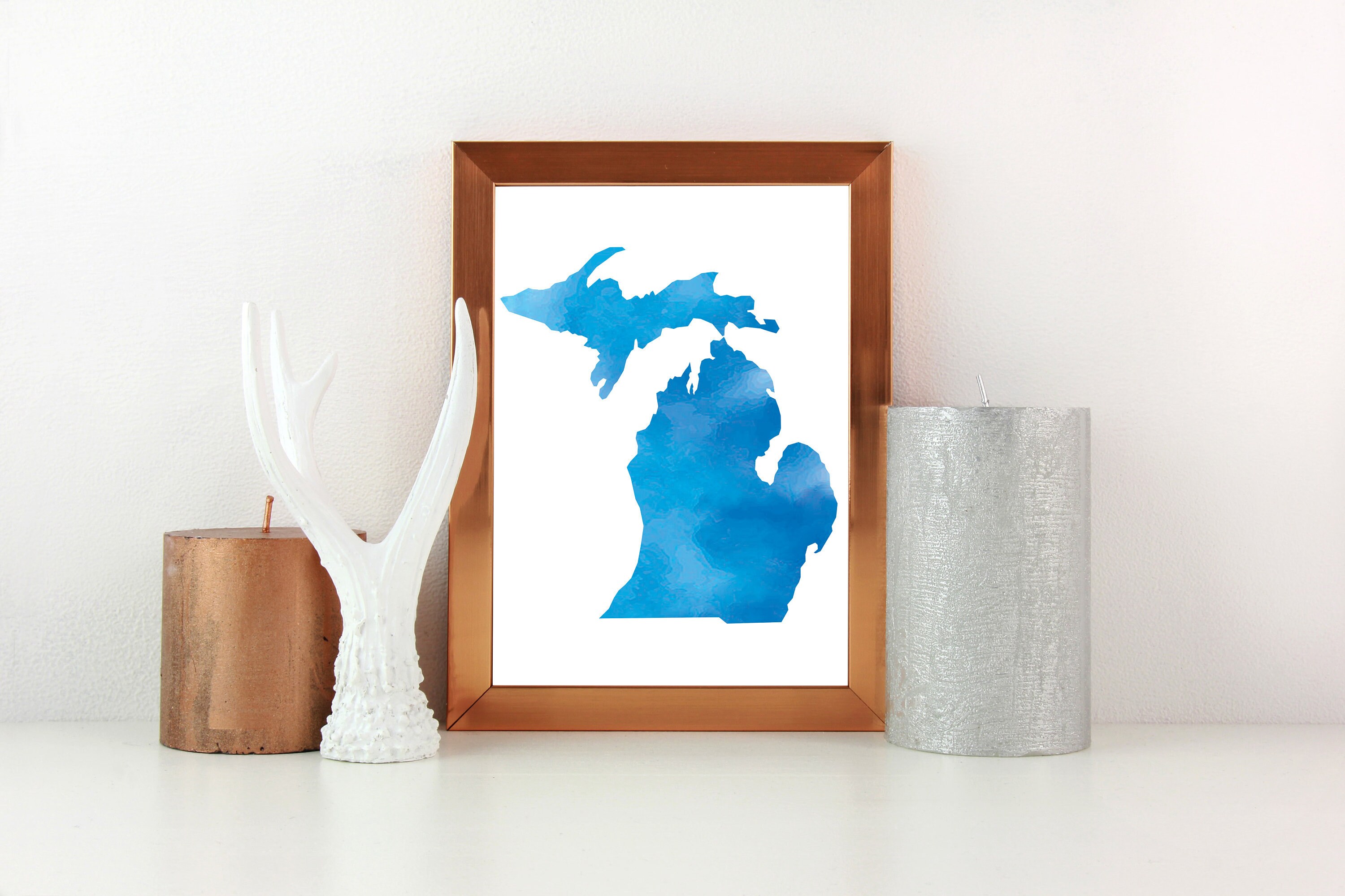 Michigan Watercolor Art Shape of Michigan Print State Art | Etsy