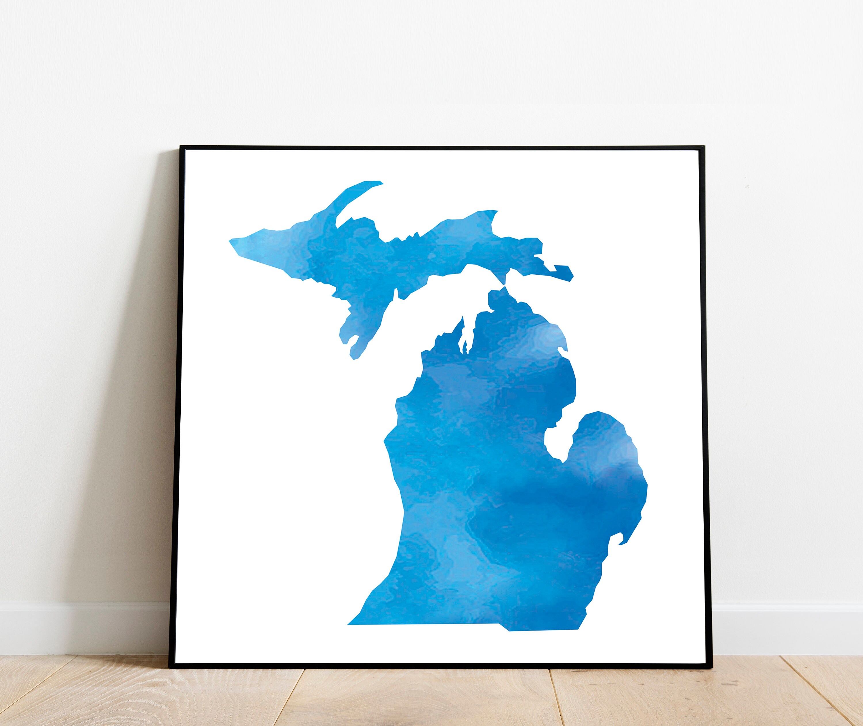 Michigan Watercolor Art Shape of Michigan Print State Art | Etsy