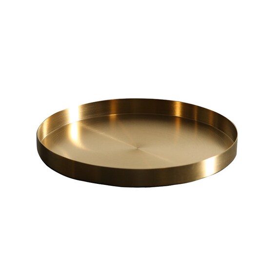 Gold Round Tray Metallic Tray Gold Steel Plate Candle Tray Etsy
