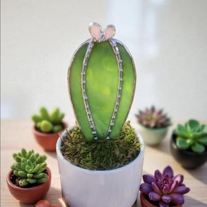 Stained Glass Cactus Suncatcher • Desert Plant Tabletop Art • Southwest Home Decor