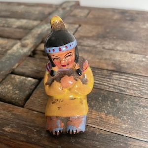 Salt pepper shaker native American USA Vintage Indian  girl ceramic