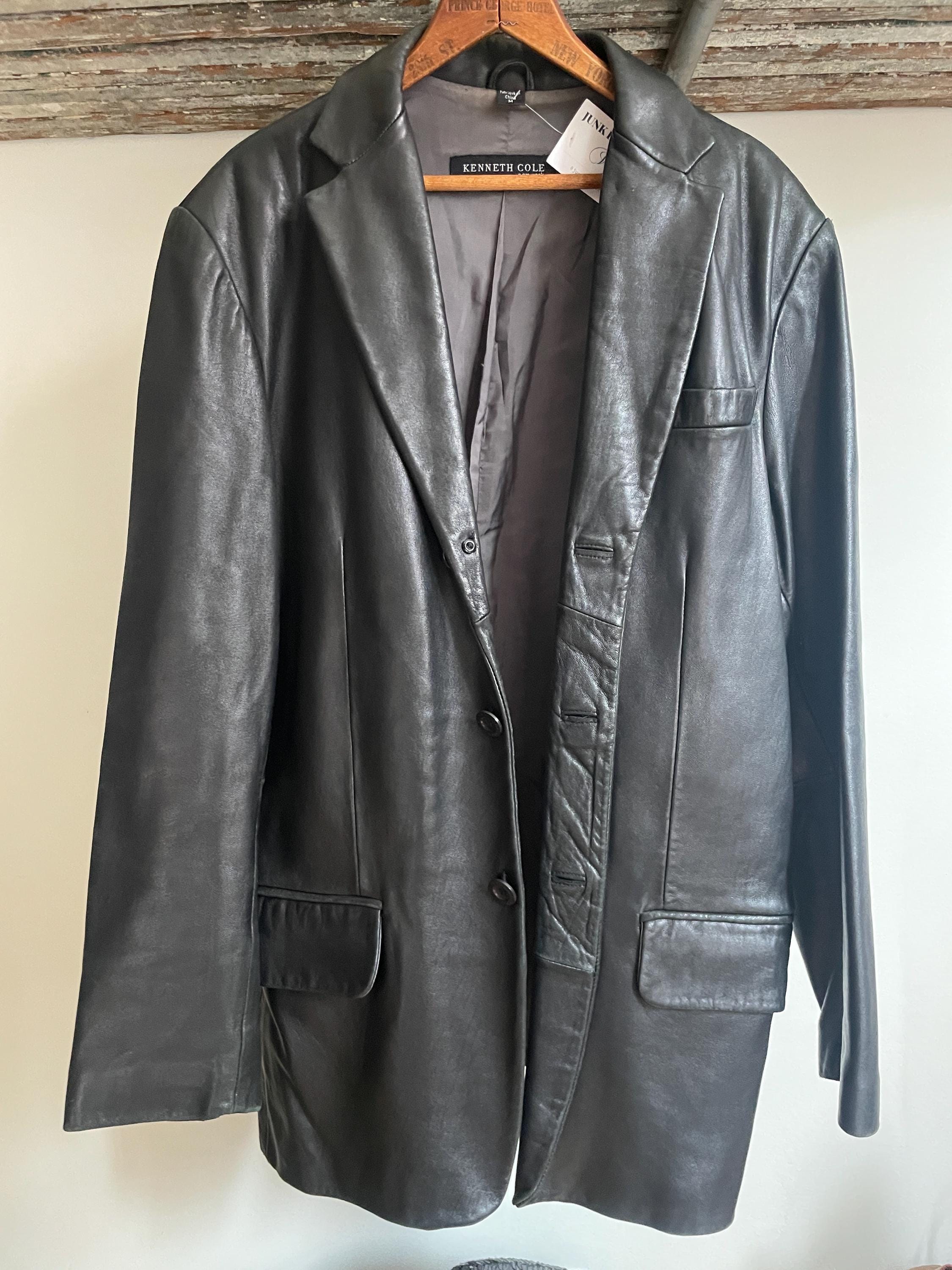 Veste En Cuir Noir Homme Kenneth Cole - Taille M - Occasion Très Bon état