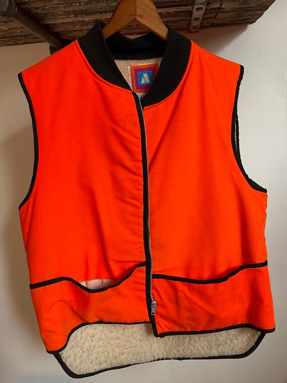 Vintage Orange Hunting Vest by Antler. Size Large. Shearling Fur