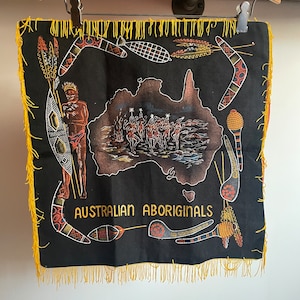 Vintage Australian Aboriginals wall hanging. Screen print paint on felt. 17” x 17”