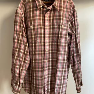 Vintage Polo Ralph Lauren 90’s plaid oxford flannel button up shirt with chin strap. Size XL. Original blue label. Two button front pockets.