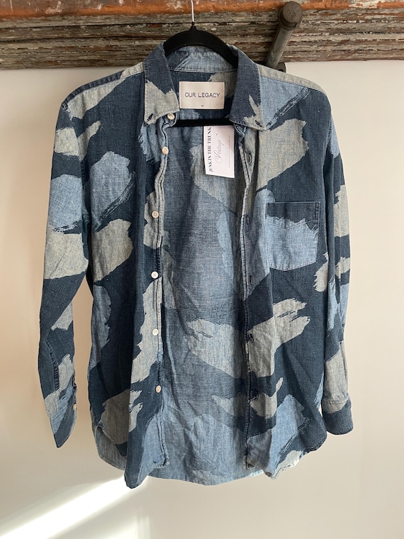 Our Legacy, Our legacy denim chambray button down shirt. Size 46 small. Premium cotton imported. 19” armpit to armpit 16”shoulder to shoulder seam 30” l