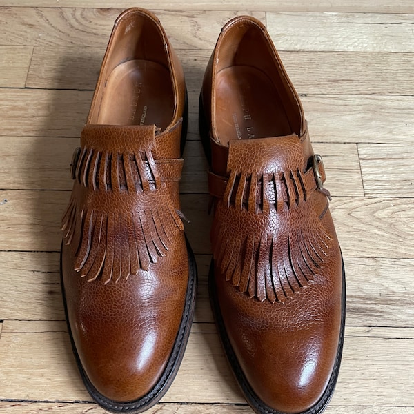 Vintage Ralph Lauren tassel strapped loafers size 10 D. Made in England with Dainite outsoles. 12.5” long outsole. 4.5” wide.