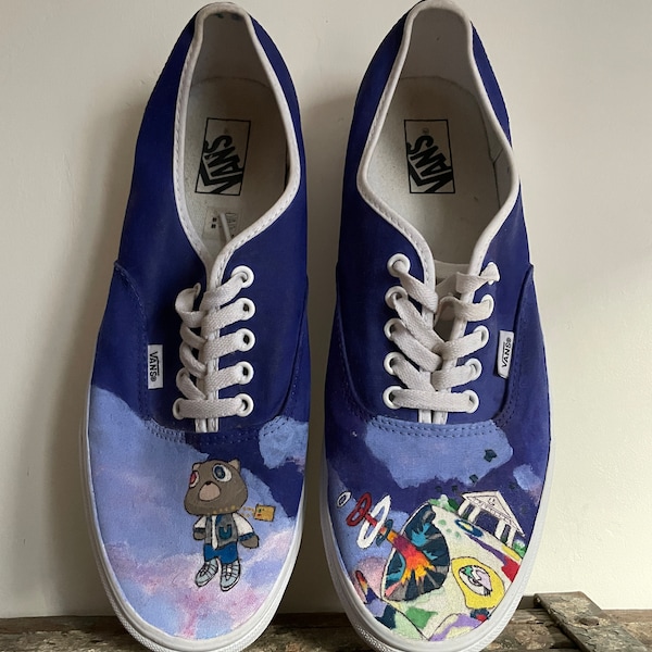 Hand painted Kanye West Graduation Murakami art Vans sneakers. Size 12 men’s. Painted with acrylics and sealed. Size 46 euro 11uk 30cm