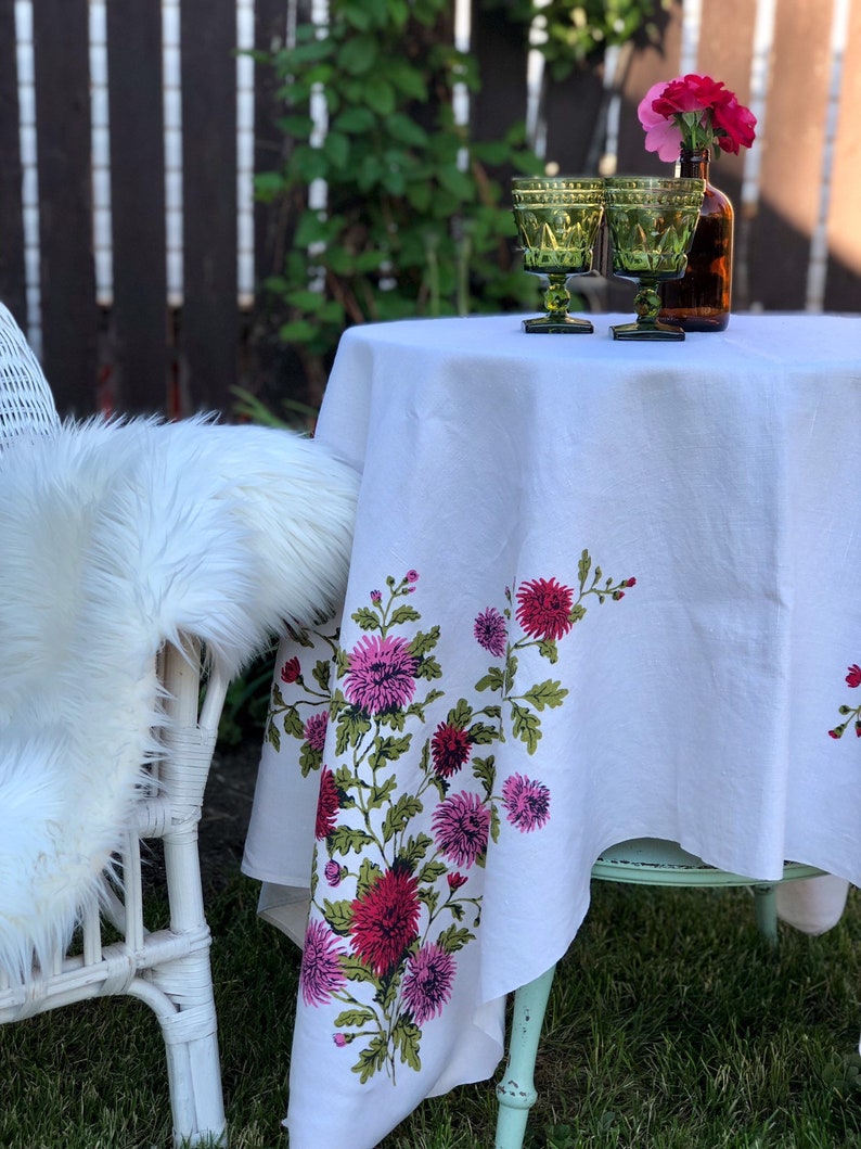 Vintage Pink Mums Tablecloth