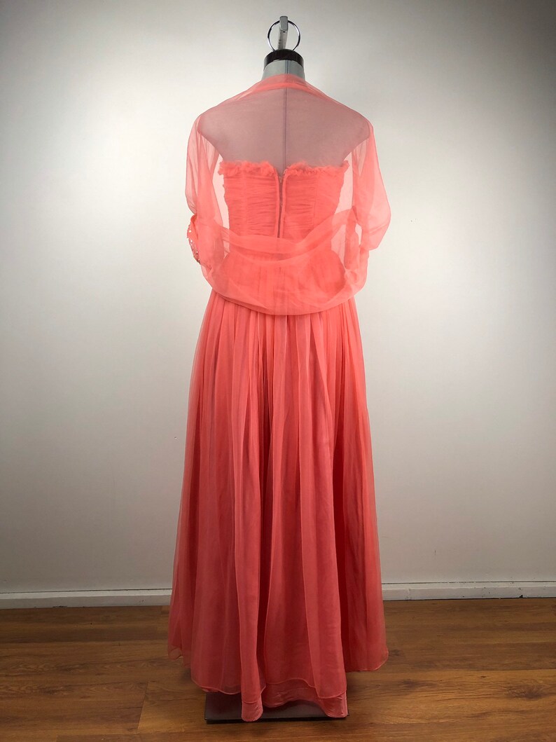 Vintage Coral Sequinned Chiffon Event Gown