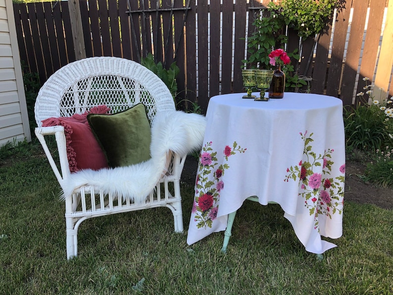 Vintage Pink Mums Tablecloth