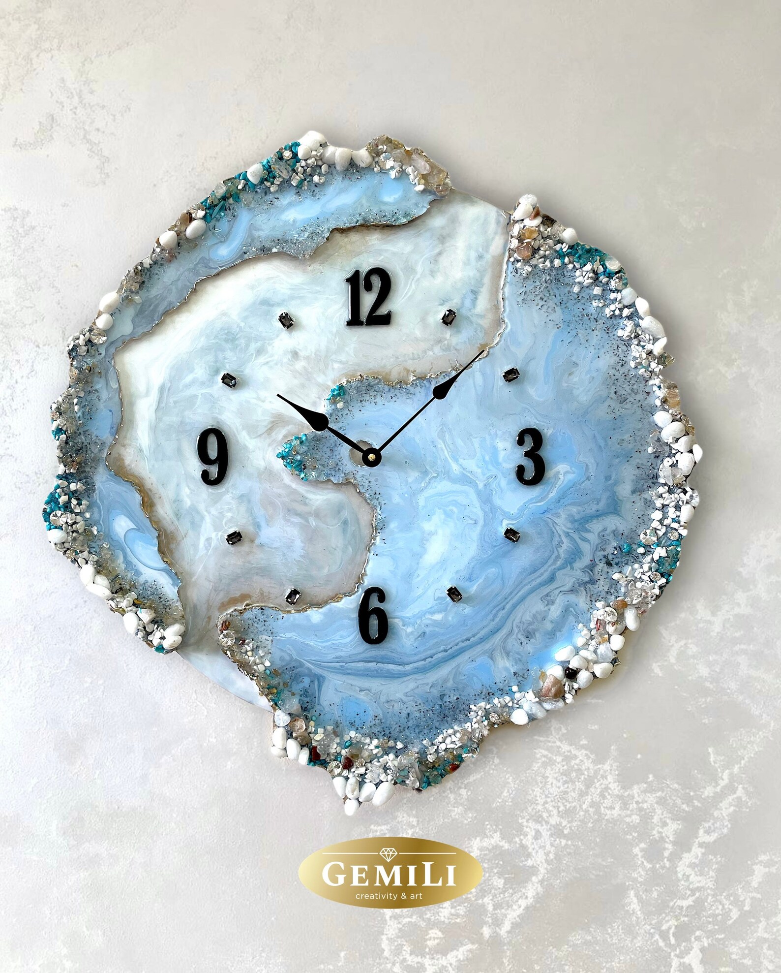 2023 Inch Wall Clock Blue Large Clock With Stones Amazing Etsy