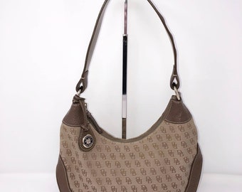 Vintage Dooney & Bourke Jacquard Canvas Medium Logo Hobo Shoulder Bag