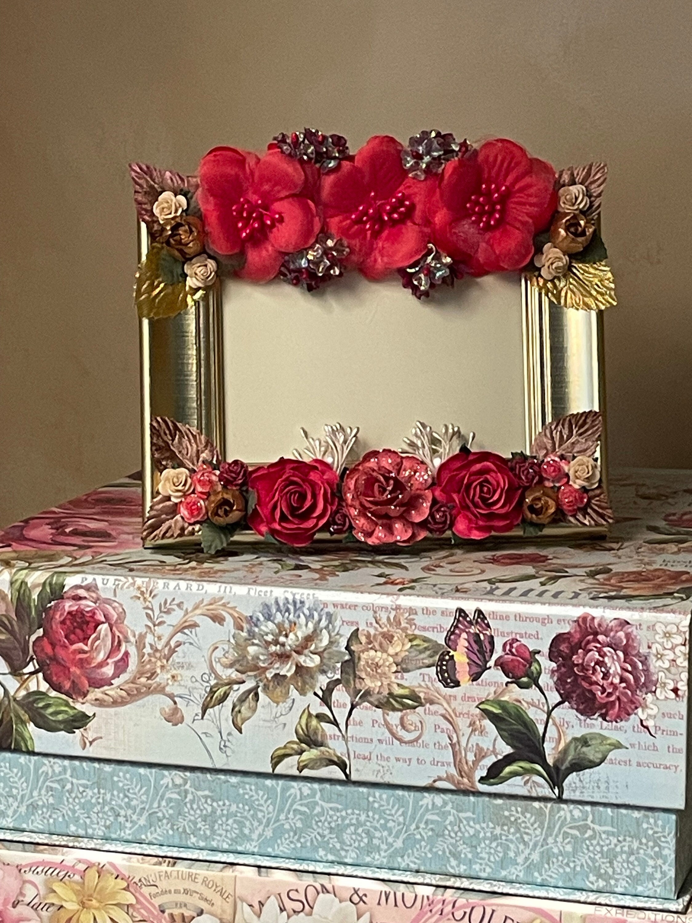 Floral Picture Frame 3 1/2 X 5 Hand Embellished hearts Desire Etsy