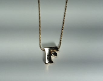 Vintage Gold Tone Pendant of Letter F necklace