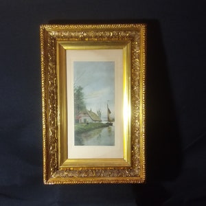 Antique National Art Co. Dutch Seaside Scene Colored Lithograph