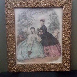 Original Mid 1800&#39;s Heloise Leloir Engraved Hand Colored Fashion Print