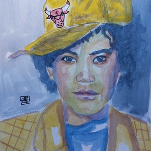 watercolor portrait young fan bull&#39;s