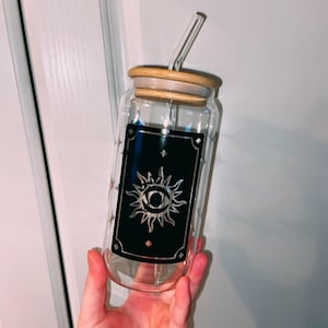 Personalisierte Tarotkarte Eiskaffeetasse, niedlich, Geschenkideen, ästhetisch, Libbey Tasse, Dosentasse, Wahrsagerin, Sonne, personalisierte Geschenke, handgemacht.