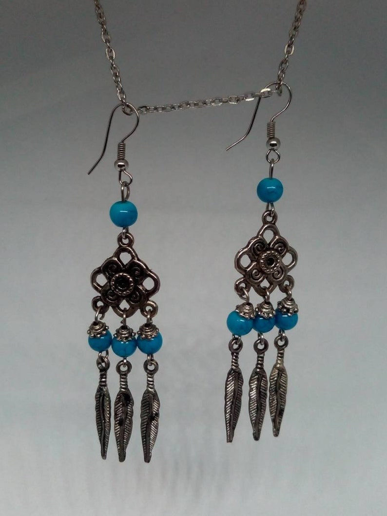 Ethnic Silver Plated Copper Earrings with Northern Peoples Style Ceramic Beads
