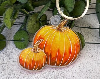 Llavero de calabaza, calabaza de acuarela, llavero de otoño, llavero de otoño, regalo de calabaza, regalo de agricultor