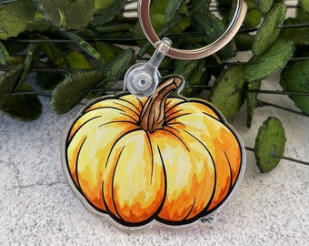 Llavero de calabaza, calabaza de acuarela, llavero de otoño, llavero de otoño, regalo de calabaza, regalo de agricultor