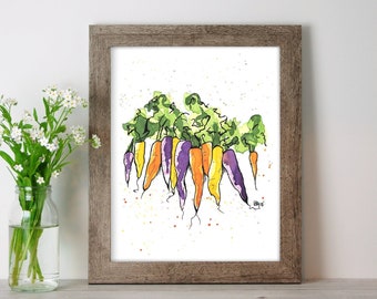 Colorful Carrots Watercolor Painting, Vegetable Wall Art, Carrot Watercolor Print, Kitchen Art, Veggie Watercolor Print, Garden Art