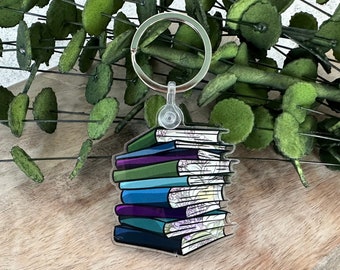 Jewel Toned Book Keychain, Reader Keychain, Book Lovers Gift, Reading Gift, Floral Keychain