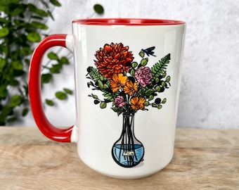 15 oz Science Mug, Chemistry Mug, Floral Coffee Cup, STEM, Women in Science, Science Teacher Gift, Chemistry Gift, Scientist Gift