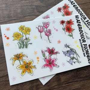 Watercolor Flower Sticker Sheet, Planner Stickers, Bullet Journal ...