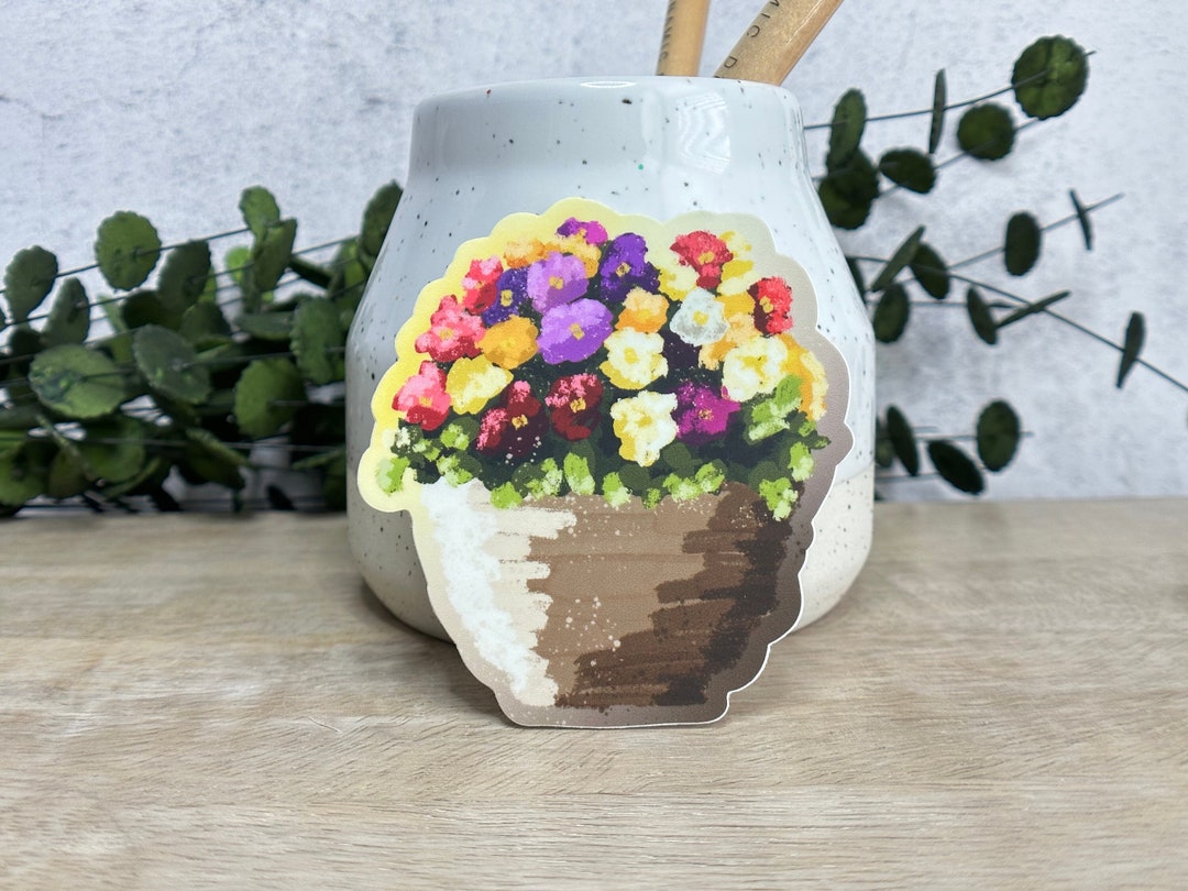 Sticker Pot Life Gouache Flower Sticker, Pot of Flowers Sticker, Watercolor Sticker ...