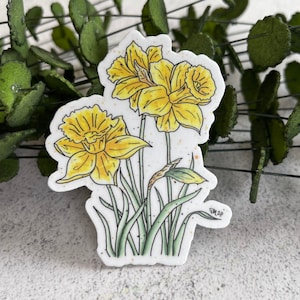 Daffodil Vinyl Sticker, Daffodils Decal, Yellow Flower Sticker, Watercolor Flower Sticker, Flower Decal, Water Bottle & Laptop Decal