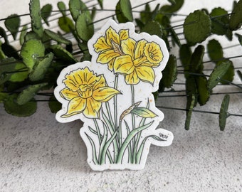 Daffodil Vinyl Sticker, Daffodils Decal, Yellow Flower Sticker, Watercolor Flower Sticker, Flower Decal, Water Bottle & Laptop Decal