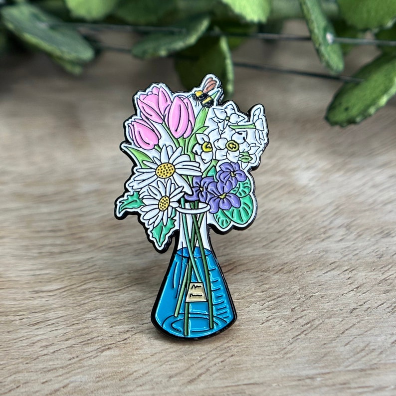 Science Enamel Pin, Chemistry Pin, Floral Enamel Pin, STEM Pin, Backpack Pin, Science Gift, Lab Gift, Women in Science image 1