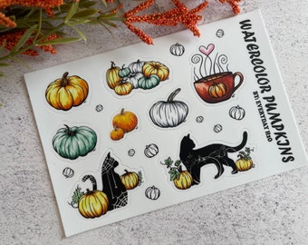 Halloween Sticker Sheet, Pumpkin Stickers, Fall Sticker Sheet,  Planner Stickers, Bullet Journal, Fall Journal Stickers