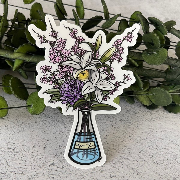 Science Sticker, Chemistry Sticker, Botany Decal, Women in Science, Cherry Blossoms, White Lilies, Peony, Water Bottle & Laptop Decal