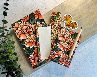 Drift Rose Stationery Gift Set, Peach Rose Gift, Gift For Mom, Gift Set, Floral Gift Box, Floral Stationery, Notebook Gift Box