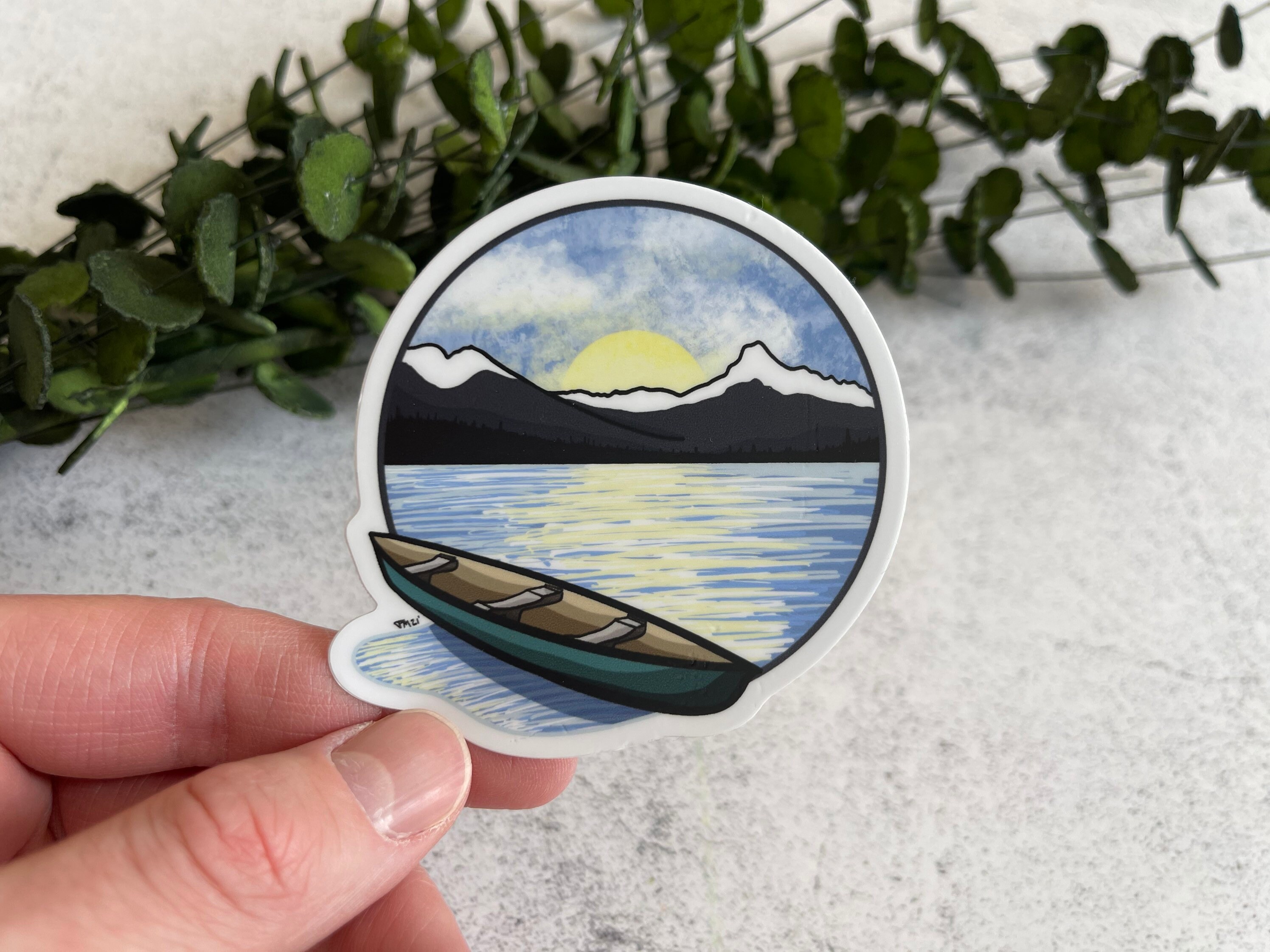 Lake Shape Sticker Mountain Lake Canoeing Sticker, Waterproof Vinyl Decal - Etsy