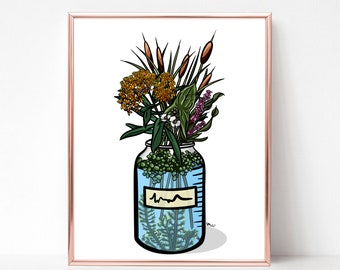 Wetland Wall Art | Flask Bouquet Wall Art | Wetland Plants | Science Poster | Wetland Scientist | Women in Science | Science Wall Art